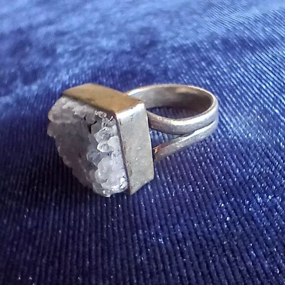 Natural Crystal Square Silver Ring size 5.75 reflective sparkly gemstone - Picture 5 of 14